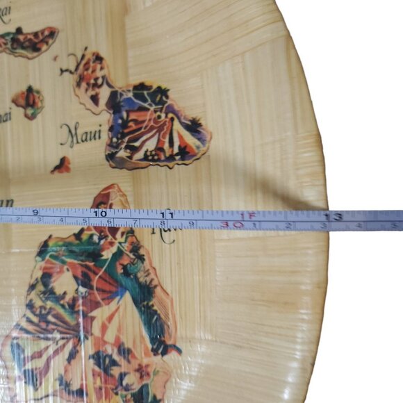 Hawaii Souvenir Shallow Platter Bowl Tray Woven Bamboo of Hawaiian Islands Map - Picture 10 of 15